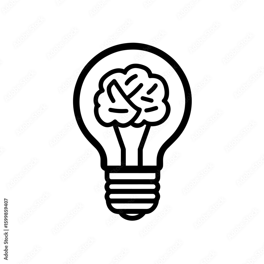 Poster lightbulb icon with brain inside black outline creativity intelligence concept symbol of idea innova