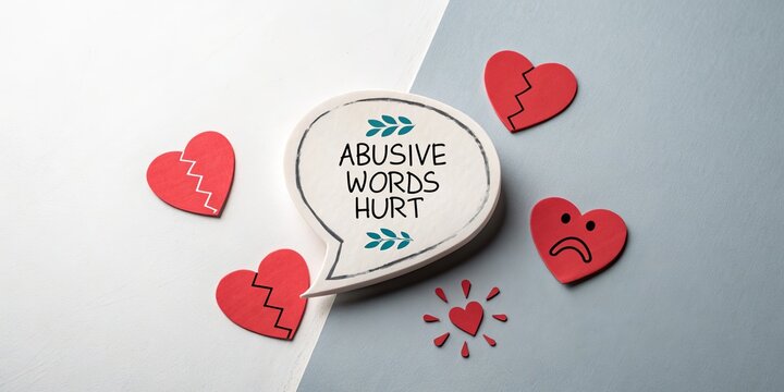 Abusive Words Hurt Speech Bubble, Broken Hearts, Sad Face Concept, Emotional Abuse, Relationship Issues,Verbal Abuse Emotional Abuse, Relationship Trauma
