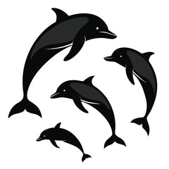 A vibrant vector illustration set of dolphins jumping in the ocean waves