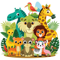 Fototapeta premium Vector illustration set of funny cartoon farm animals