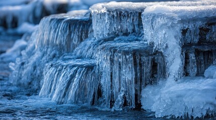 Icy waterfall cascading over rocks