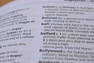 Close Up Of English Dictionary Page With Definition Word -Bollard
