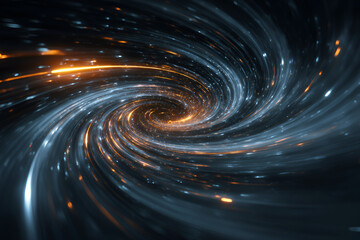 Galactic Swirl of Cosmos: Dive into a breathtaking abstract view of a luminous, swirling galaxy, radiating energy, and mystery in a photorealistic rendition of cosmic wonders.
