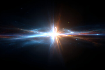 Celestial Burst: A cosmic vista explodes with vibrant light and energy, showcasing the captivating dance of celestial elements.