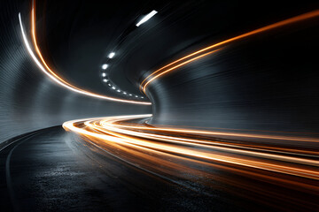 Journey Through Light: Captivating long exposure shot capturing the mesmerizing dance of light streaks inside a tunnel, creating a sense of speed and anticipation.