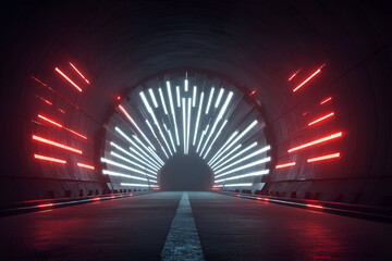 Tunnel of Light: Futuristic tunnel illuminated with neon lights, offering a sense of movement and an enigmatic perspective, this image evokes a captivating visual