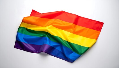Rainbow flag draped on a white surface