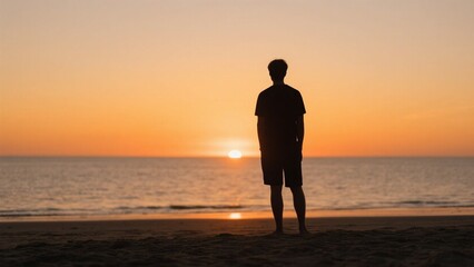 Fototapeta premium silhouette of a man walking on the beach
