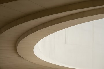 Obraz premium Curved Architectural Design: Beige Wood Ceiling with Oval Skylight - Modern Interior Design