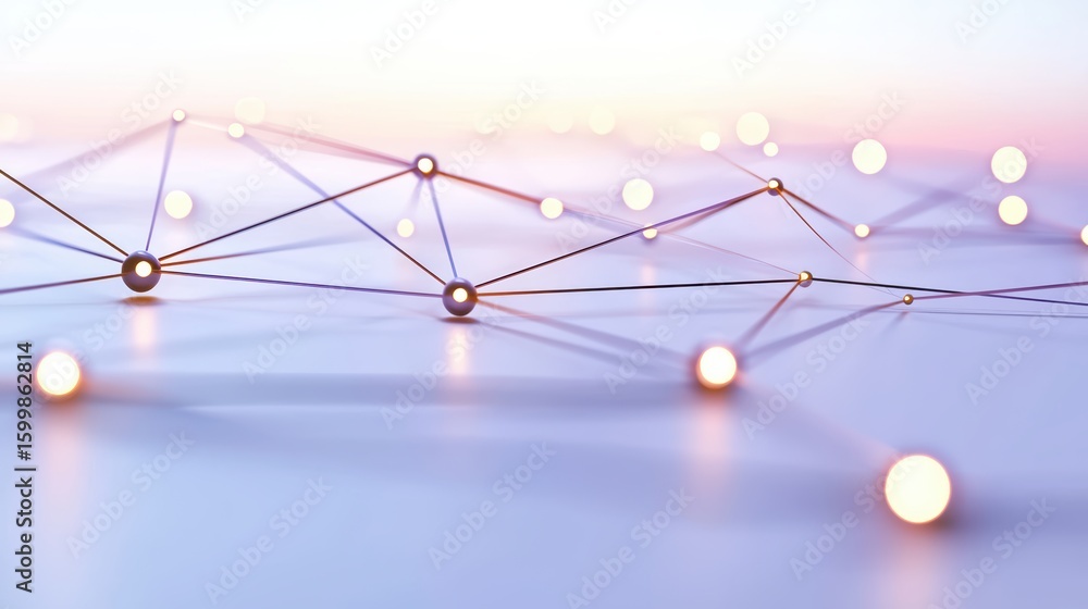 Poster big data cyber network concept with digital nodes linking information in 3d.