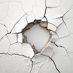 Cracked White Wall with Circular Hole Abstract Composition, Texture, Destruction, Background Keywords Wall, Texture
