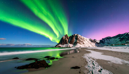 Aurora Borealis with Arctic Beach, and Night.