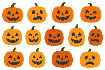 Set of Jack-o'-Lanterns with Different Expressions – Halloween Design

