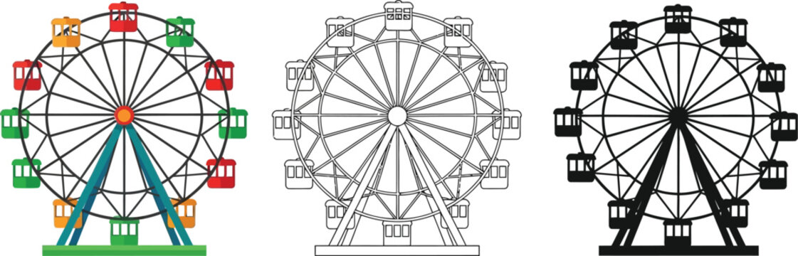 Ferris wheel vector illustration design with color outline and silhouette great for graphic and web design vector