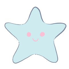 star cartoon drawing with fun decorations in cute flat hand drawn style