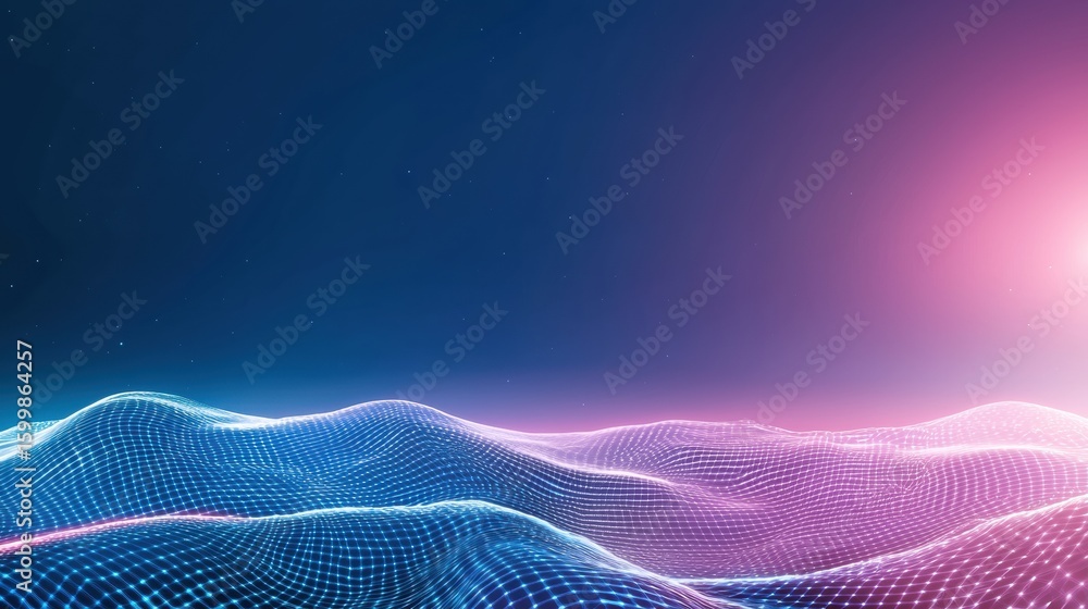 Poster cyberspace futuristic digital landscape with glowing data streams in cyberspace.