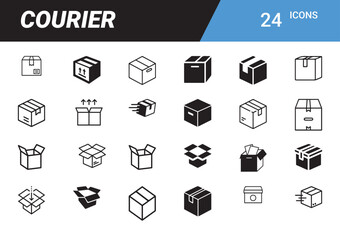 Courier Icons: A collection of courier-themed icons representing various package forms, symbolizing the essence of delivery and logistics in a modern graphic illustration style.