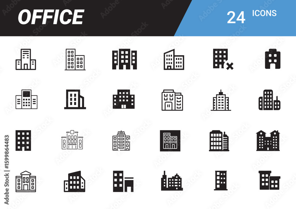 Poster office icon set: a comprehensive collection of 24 meticulously designed office icons, perfect for a 
