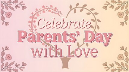 Celebrate Parents Day With Love on Soft Pastel Background With Heart Tree and Floral Patterns