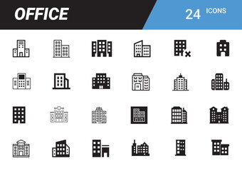 Office Icon Set: A comprehensive collection of 24 meticulously designed office icons, perfect for a variety of digital and print design projects. Each icon is clear, concise.