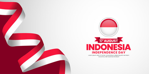 Indonesia independence day banner background 17 august design element with waving ribbon flag