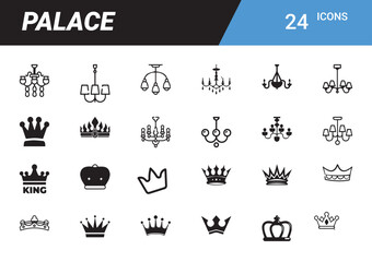 Palace Icon set: A graphic display of royal and majestic icons, perfect for design projects seeking a touch of regal flair and elegance.