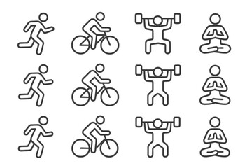 Set contour outline line prompt minimal collection stroke vector workout icon icons