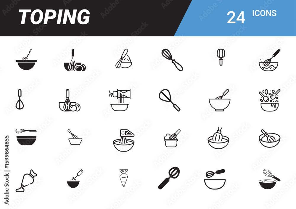 Poster topping icons: a comprehensive collection of 24 minimalistic line icons that capture the essence of 