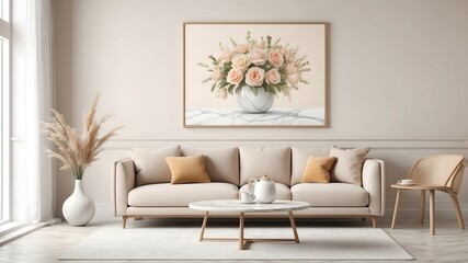 Home decoration with mock-up poster for product presentation, 3d illustration.