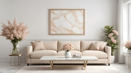 Home decoration with mock-up poster for product presentation, 3d illustration.