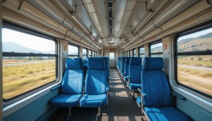 Empty Train Seats with Mountain Views
