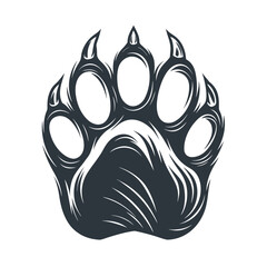 Stylized dark grey bear paw print with sharp claws and textured lines animal © fazlay907