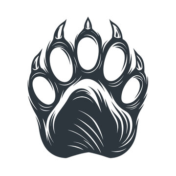 Stylized dark grey bear paw print with sharp claws and textured lines animal
