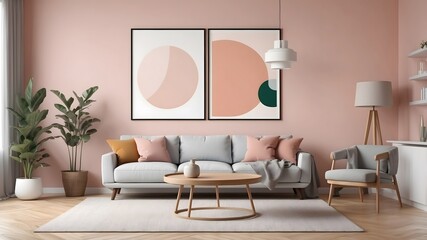 Frame mockup poster in home living room design, element interior. 