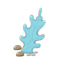 blue coral cartoon drawing with decorations in flat cute hand drawn style