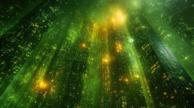 Neon green city, digital cityscape