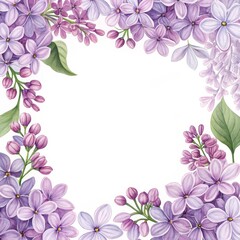 Watercolor Lilac Frame Square Composition, Floral Border, Spring Botanical Illustration, Lilac Flowers Lilac, Watercolor