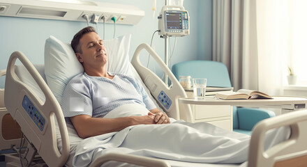 Man Sleeping in Hospital Bed