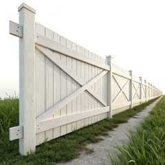 White Wooden Fence 3D Render, Countryside Path, Rustic Design, Fence Panels, Gate Fence, Wood, 3D render