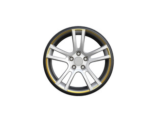 Obraz premium Automotive alloy wheel with tire on white for a sleek car design