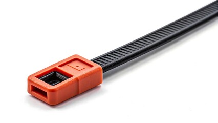 Close-up of a black and orange cable tie, a fastening tool for various applications