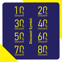 Discount sale icon and percentage sticker. 10, 20, 30, 40, 50, 60, 70, 80% off symbol. price tag timer. sale poster and banner. graphics style. 