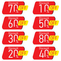 business promotion label. disocunt sale price tags. 10% off sticker and social media post. vector illustration design. 50% off sign. red color and white background. 