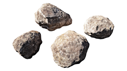Group of Weathered Natural Rocks with Irregular Surface Textures on a Transparent Background