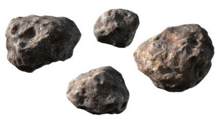 Irregularly Shaped Asteroids in Various Sizes on a Transparent Background for Scientific Visualization