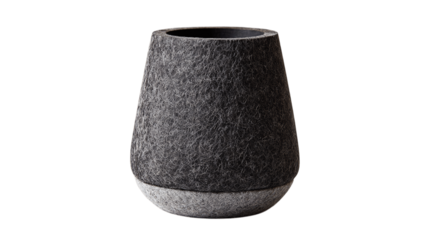 A charcoal stone vase with protective felt base, white background --ar 16:9