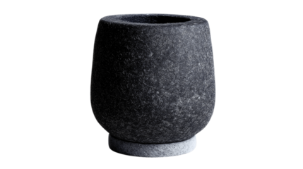 A charcoal stone vase with protective felt base, white background --ar 16:9