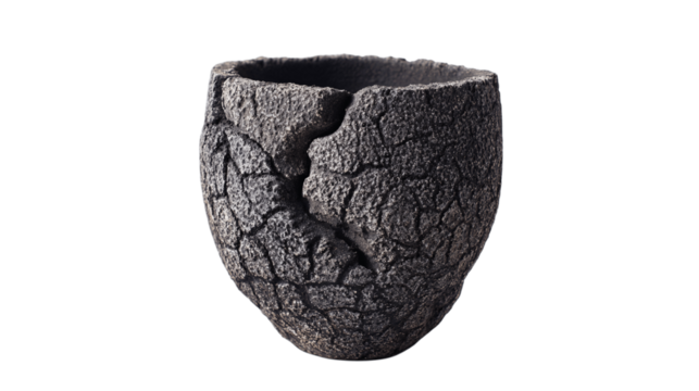A charcoal stone utensil jar crafted with lightweight structure, white background --ar 16:9