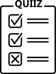 A quiz icon with checkmarks and a cross mark represents a test or survey, ideal for educational content, online forms, or interactive assessments with a modern, minimalist design.