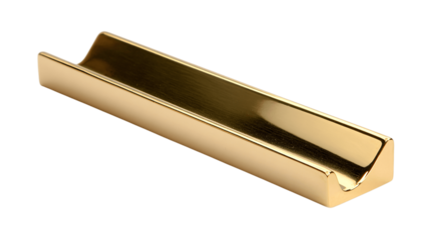 A polished brass bookmark stand with smooth tapered edges, white background --ar 16:9